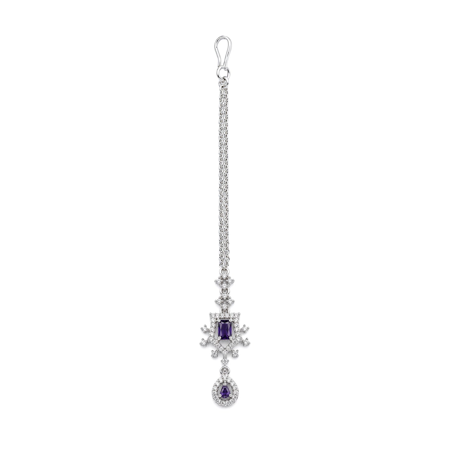 Silver Plated Purple AD Maang Tikka for Women