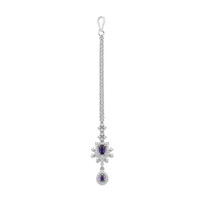 Silver Plated Purple AD Maang Tikka for Women
