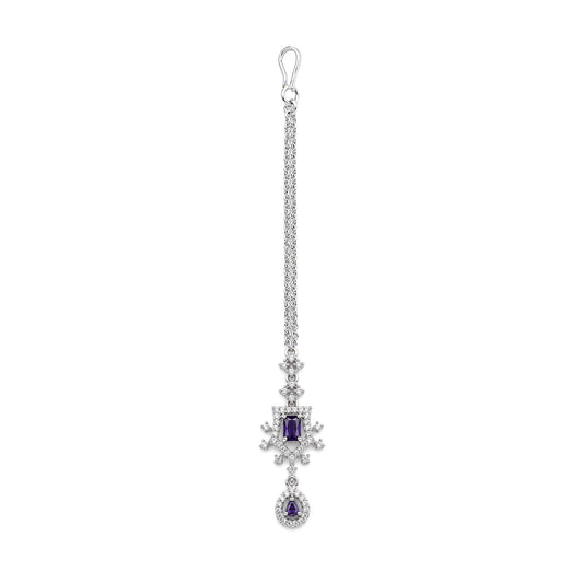 Silver Plated Purple AD Maang Tikka for Women