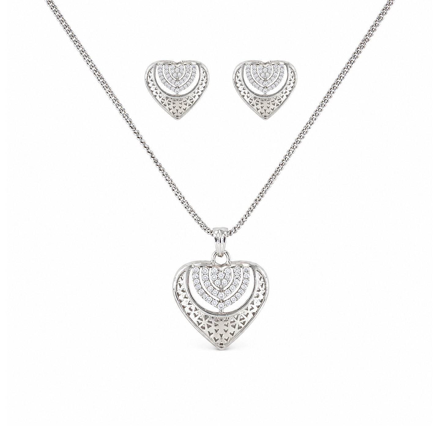 Silver Plated AD Heart Pendant Set for Women