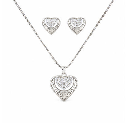 Silver Plated AD Heart Pendant Set for Women