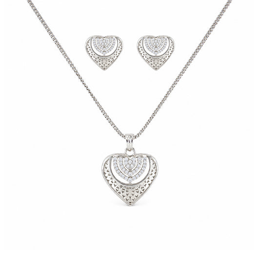 Silver Plated AD Heart Pendant Set for Women