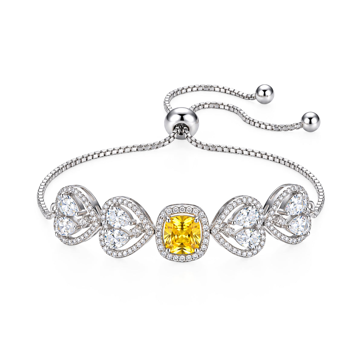 Silver Plated Yellow AD Adjustable Bracelet for Women