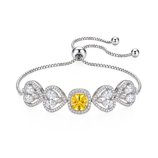 Silver Plated Yellow AD Adjustable Bracelet for Women