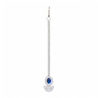 Silver Plated Blue AD Maang Tikka for Women