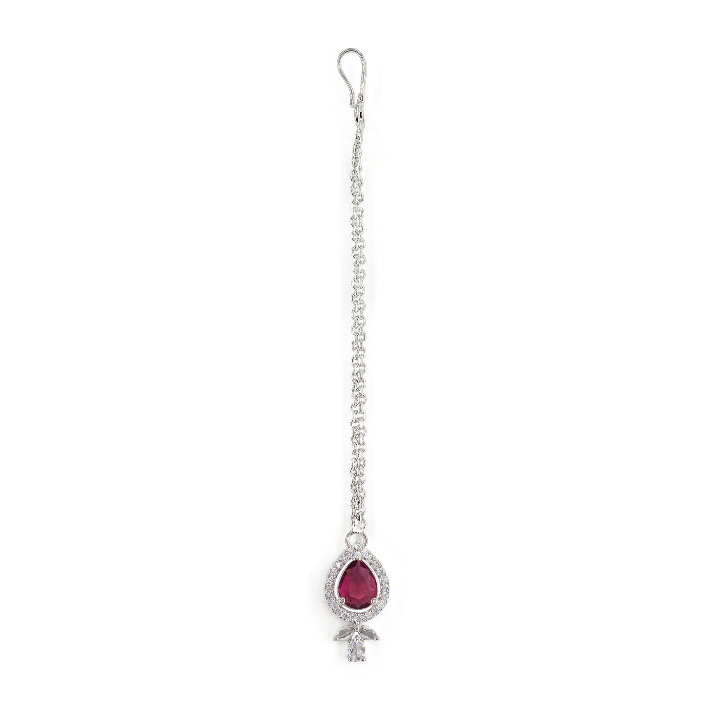 Silver Plated Red American Diamond Maang Tikka for Women