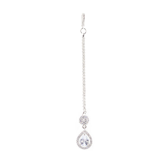 Rhodium Plated White AD Teardrop Maang Tikka for Women