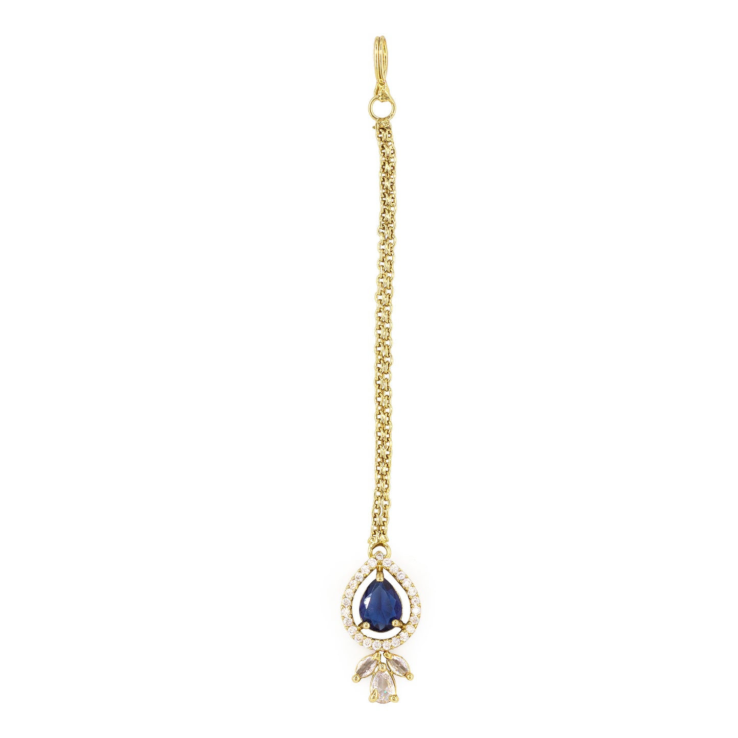 Gold Plated Blue AD Maang Tikka for Women