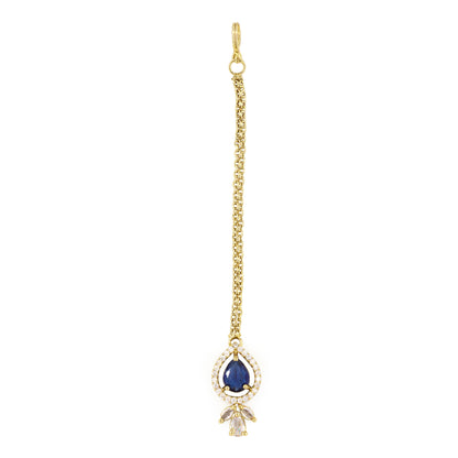 Gold Plated Blue AD Maang Tikka for Women