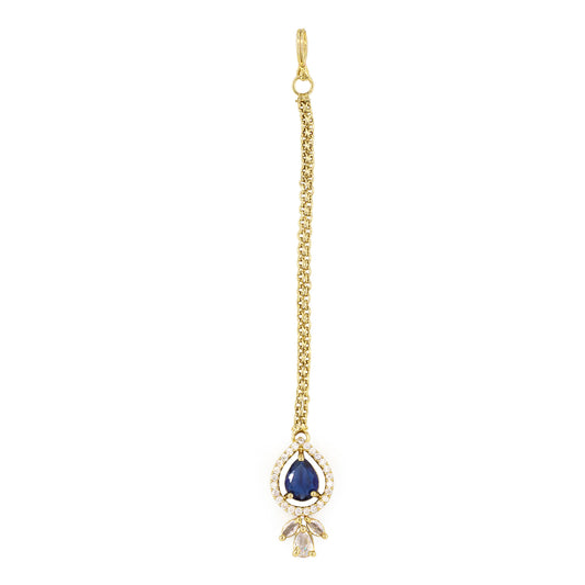 Gold Plated Blue AD Maang Tikka for Women