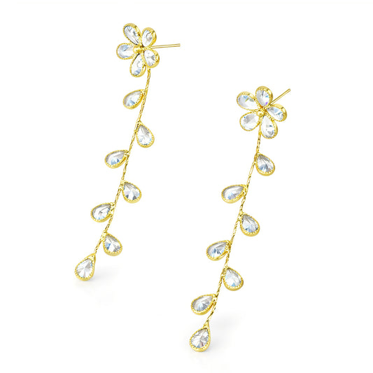 Gold Plated Cubic Zirconia Floral Drop Earrings for Women