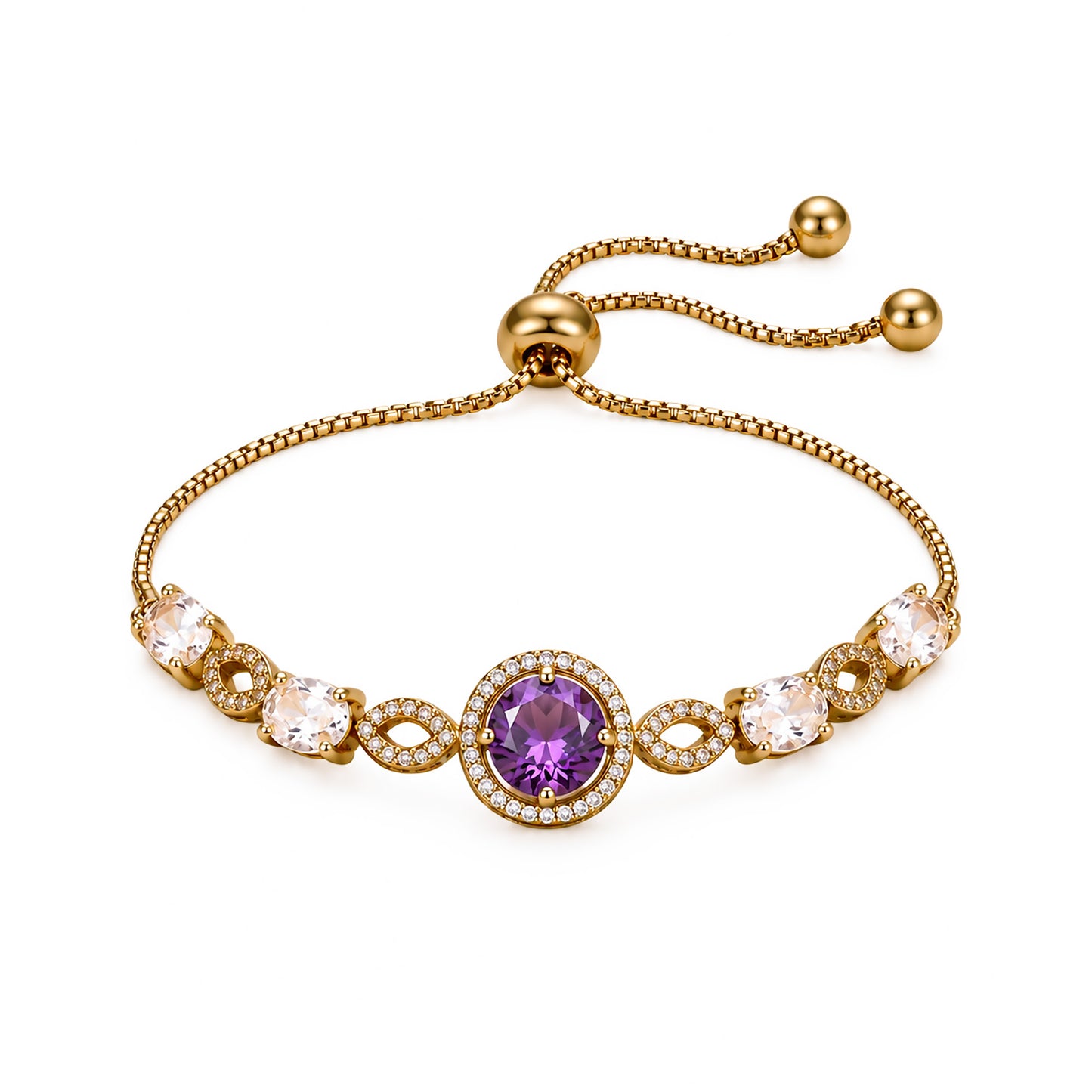 Antique Gold Plated Purple AD Adjustable Bracelet for Women