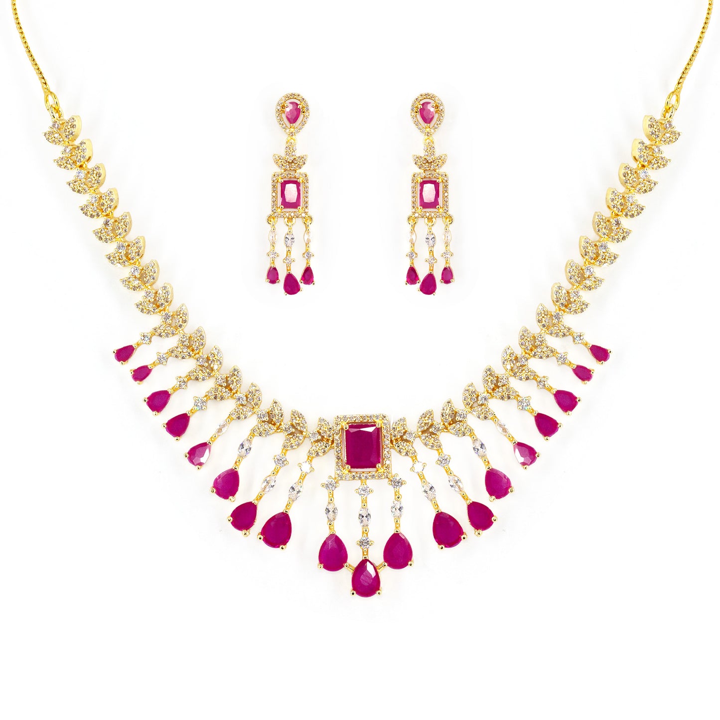 Gold Plated Red AD Studded Jewellery Set