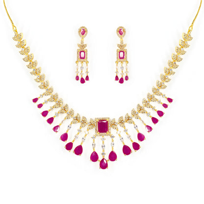 Gold Plated Red AD Studded Jewellery Set
