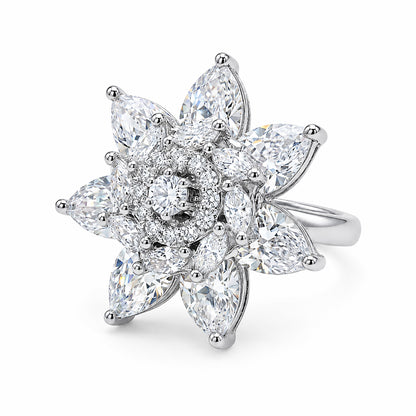 Rhodium Plated AD Floral Finger Ring for Women