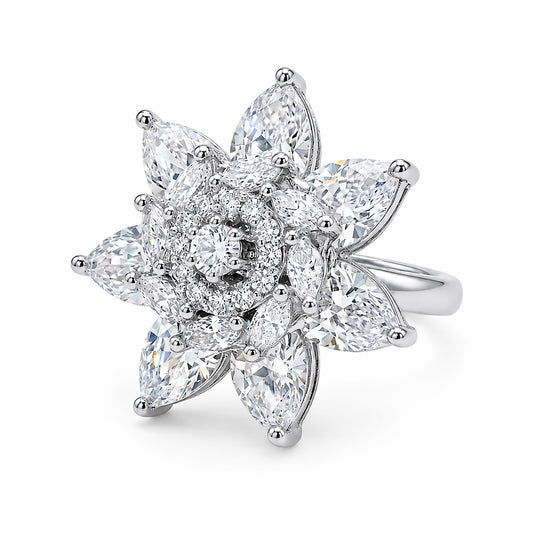 Rhodium Plated AD Floral Finger Ring for Women