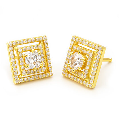 Gold Plated American Diamond Square Studs for women