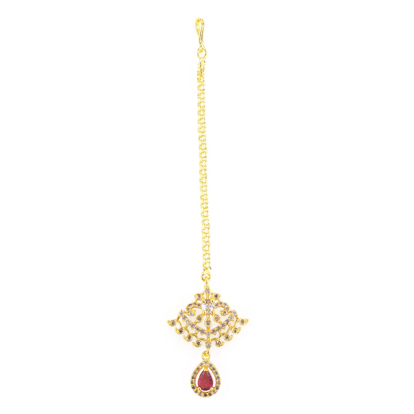 Gold Plated Red AD Maang Tikka for Women