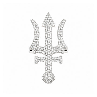 Silver Plated AD Trishul Brooch