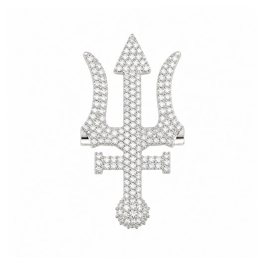 Silver Plated AD Trishul Brooch