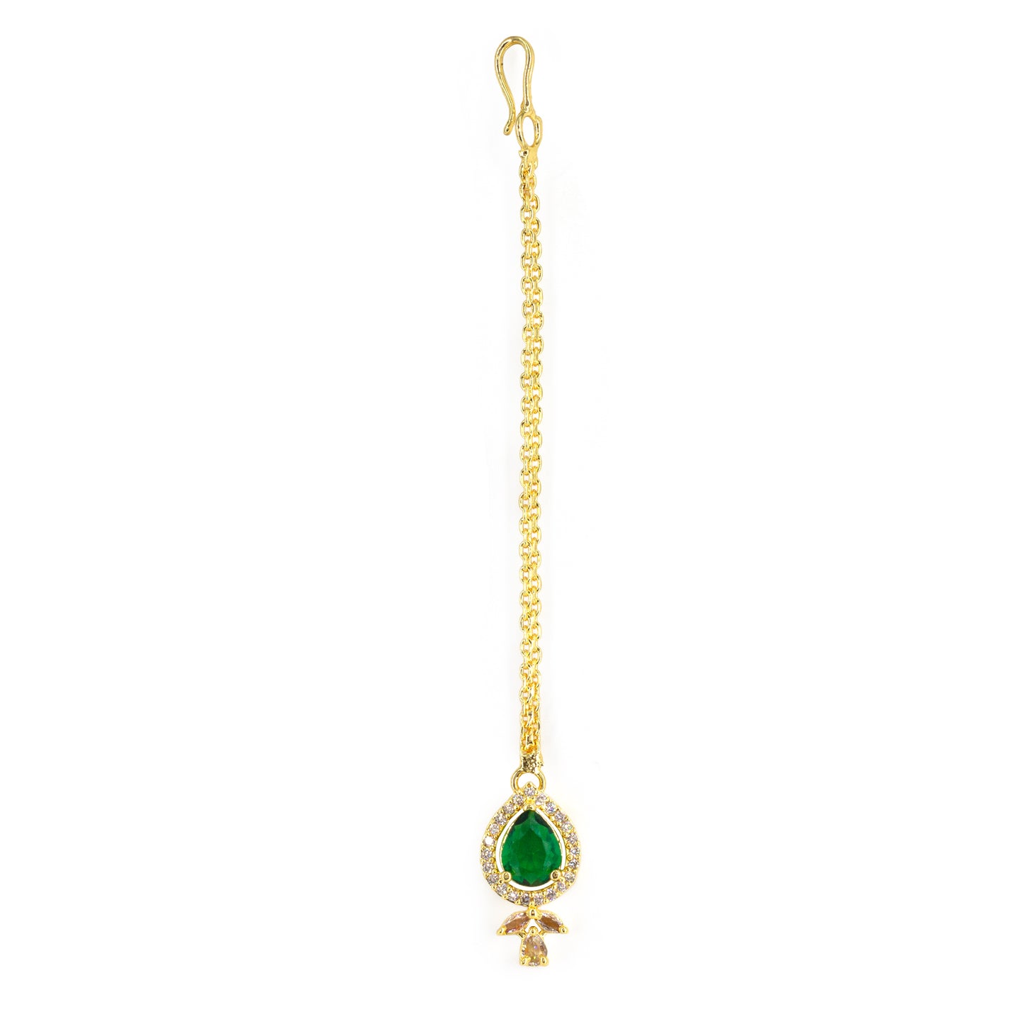 Gold Plated Green American Diamond Maang Tikka for Women