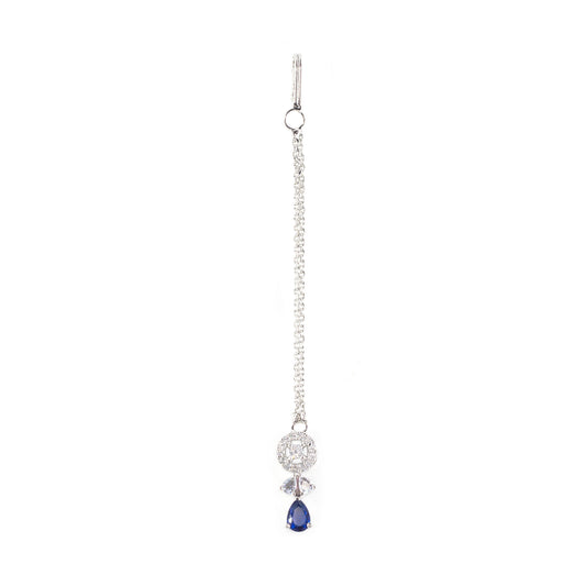 Silver Plated Blue AD Maang Tikka for Women