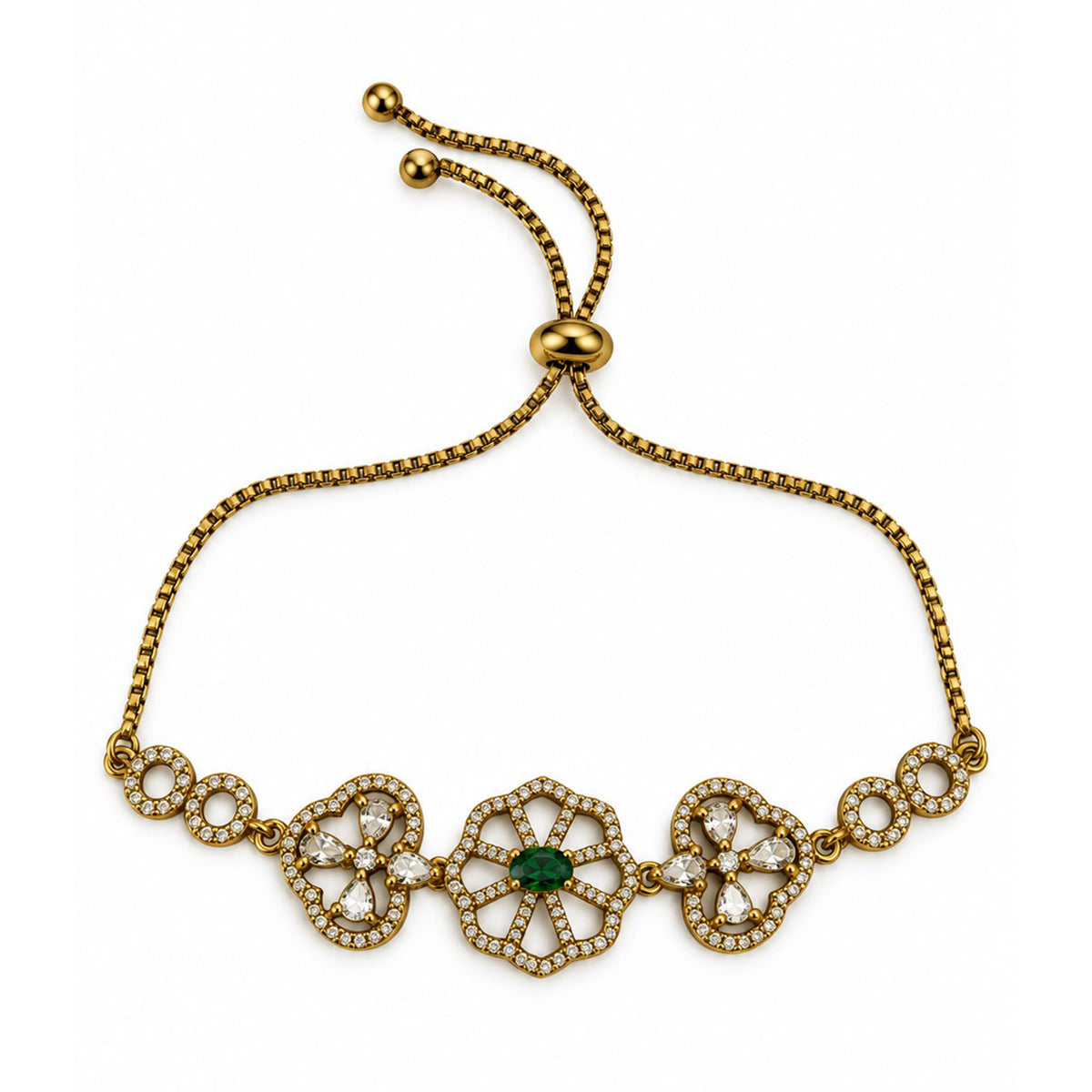 South Indian Gold Plated Green AD Adjustable Bracelet for Women