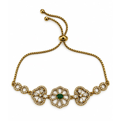 South Indian Gold Plated Green AD Adjustable Bracelet for Women