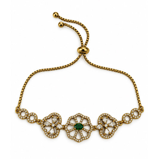 South Indian Gold Plated Green AD Adjustable Bracelet for Women
