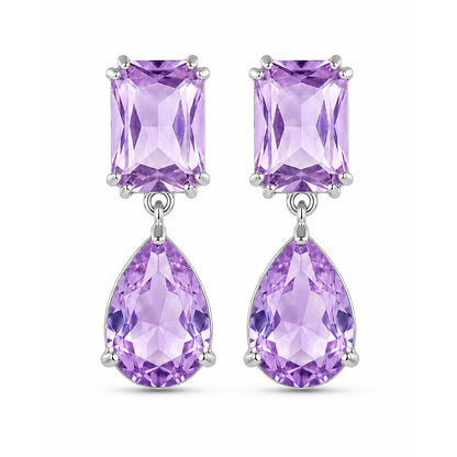 Rhodium Plated Purple American Diamond Teardrop Earrings