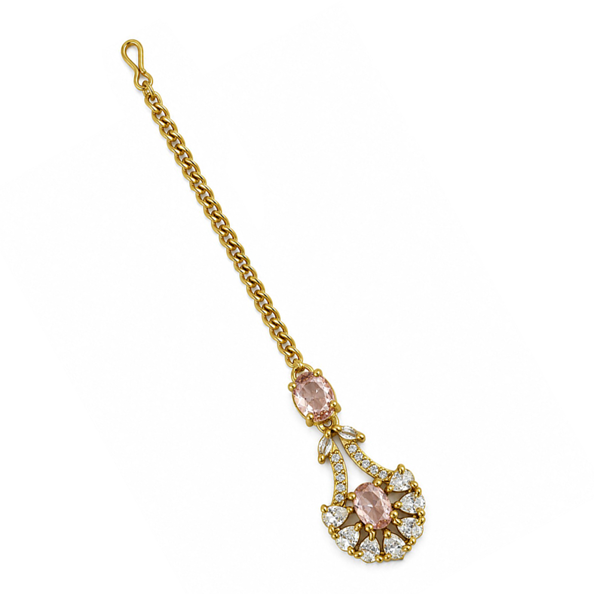 South Indian Gold Plated Pink AD Maang Tikka for Women