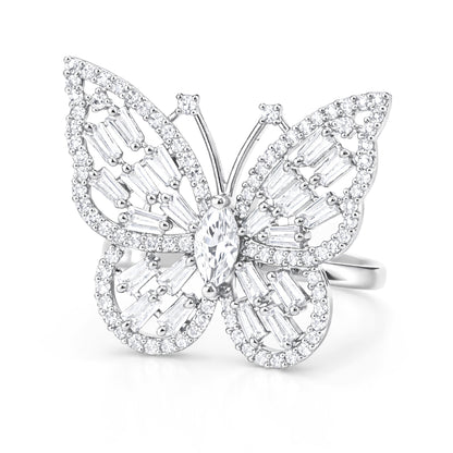 Silver Plated AD Butterfly Adjustable Finger Ring for Women