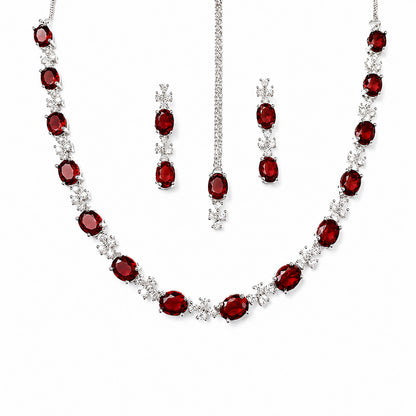 Silver Plated Red AD Jewellery Set for Women