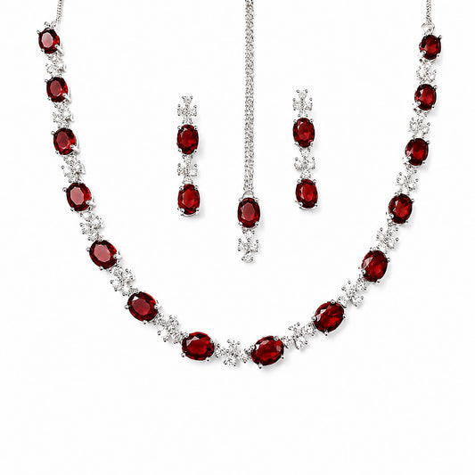 Silver Plated Red AD Jewellery Set for Women