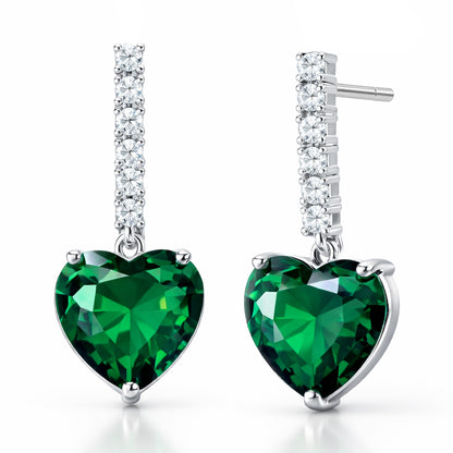 Silver Plated Green Heart AD Drop Earrings for Women