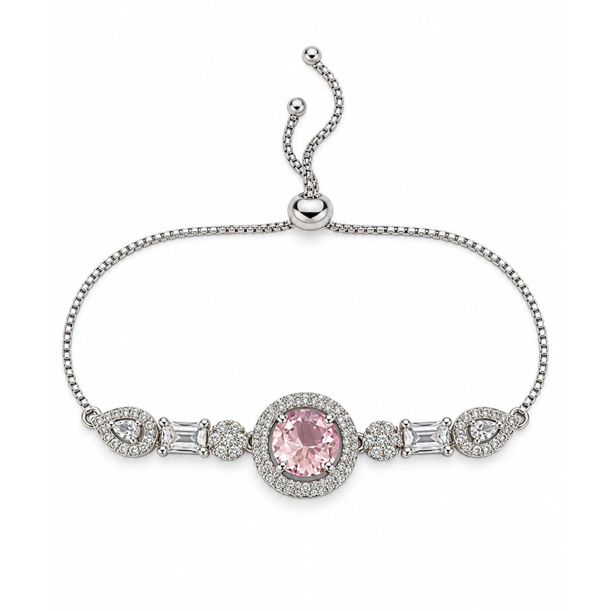 Rhodium Plated Pink AD Adjustable Bracelet for Women