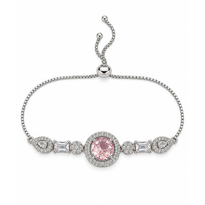 Rhodium Plated Pink AD Adjustable Bracelet for Women