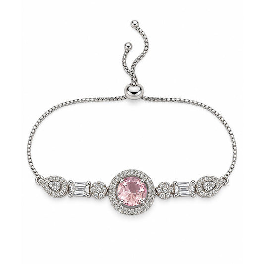 Rhodium Plated Pink AD Adjustable Bracelet for Women