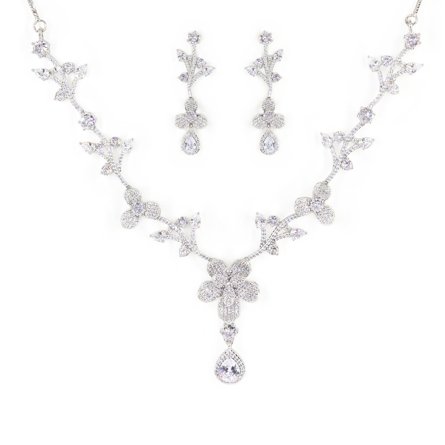 Silver Plated White American Diamond Designer Jewellery Set