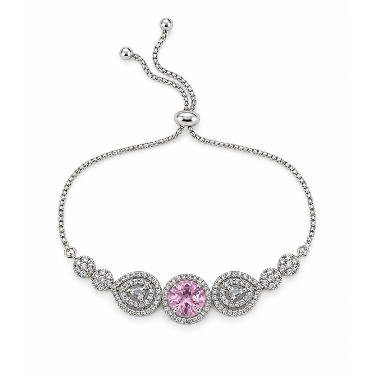 Rhodium Plated Pink AD Adjustable Bracelet for Women