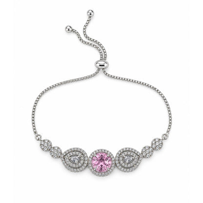 Rhodium Plated Pink AD Adjustable Bracelet for Women