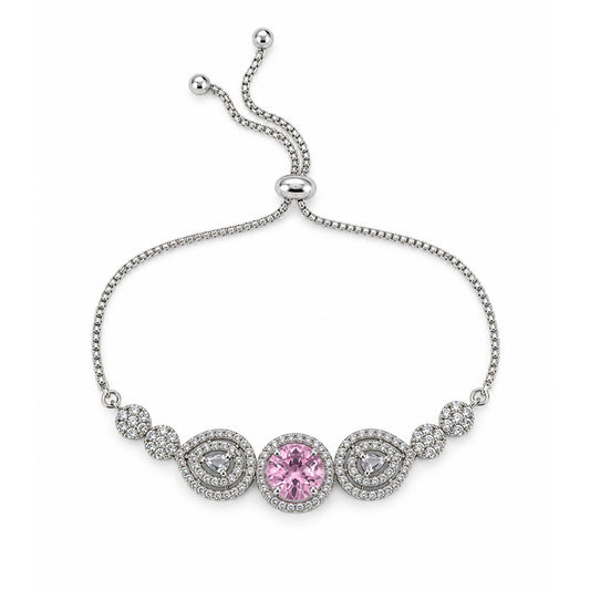 Rhodium Plated Pink AD Adjustable Bracelet for Women