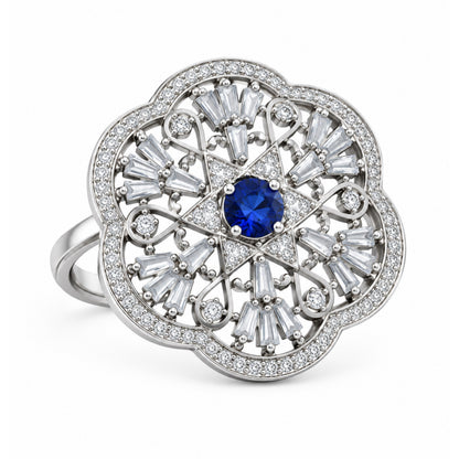 Silver Plated Blue AD Finger Ring for Women