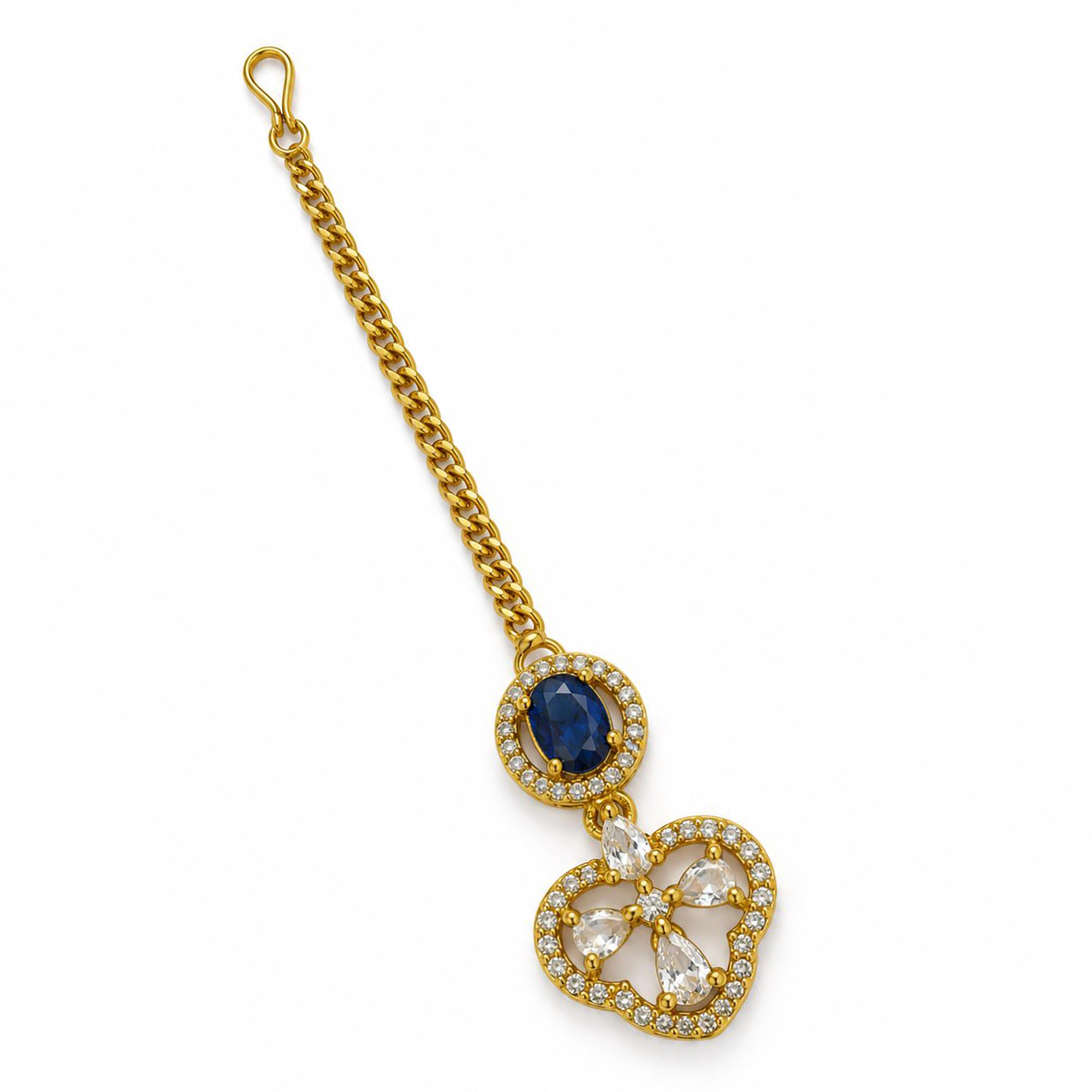 South Indian Gold Plated Blue AD Maang Tikka for Women