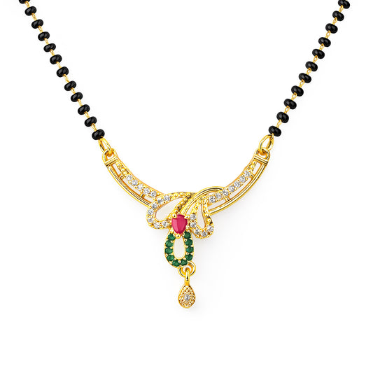 Gold Plated Red & Green AD Mangalsutra For Women