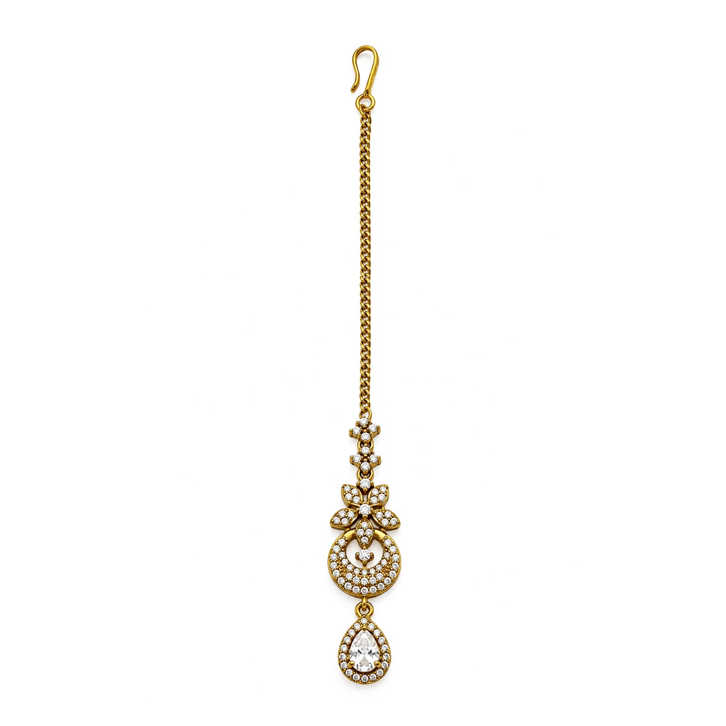 Antique Gold Plated AD Maang Tikka for Women