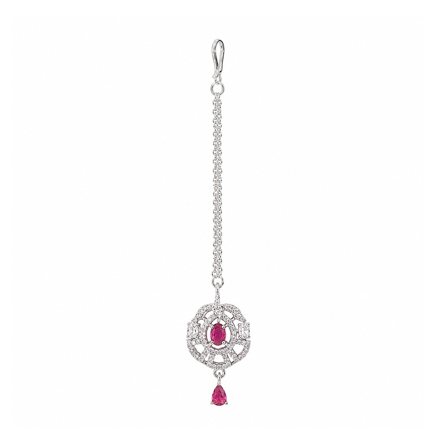 Silver Plated Pink AD Maang Tikka for Women