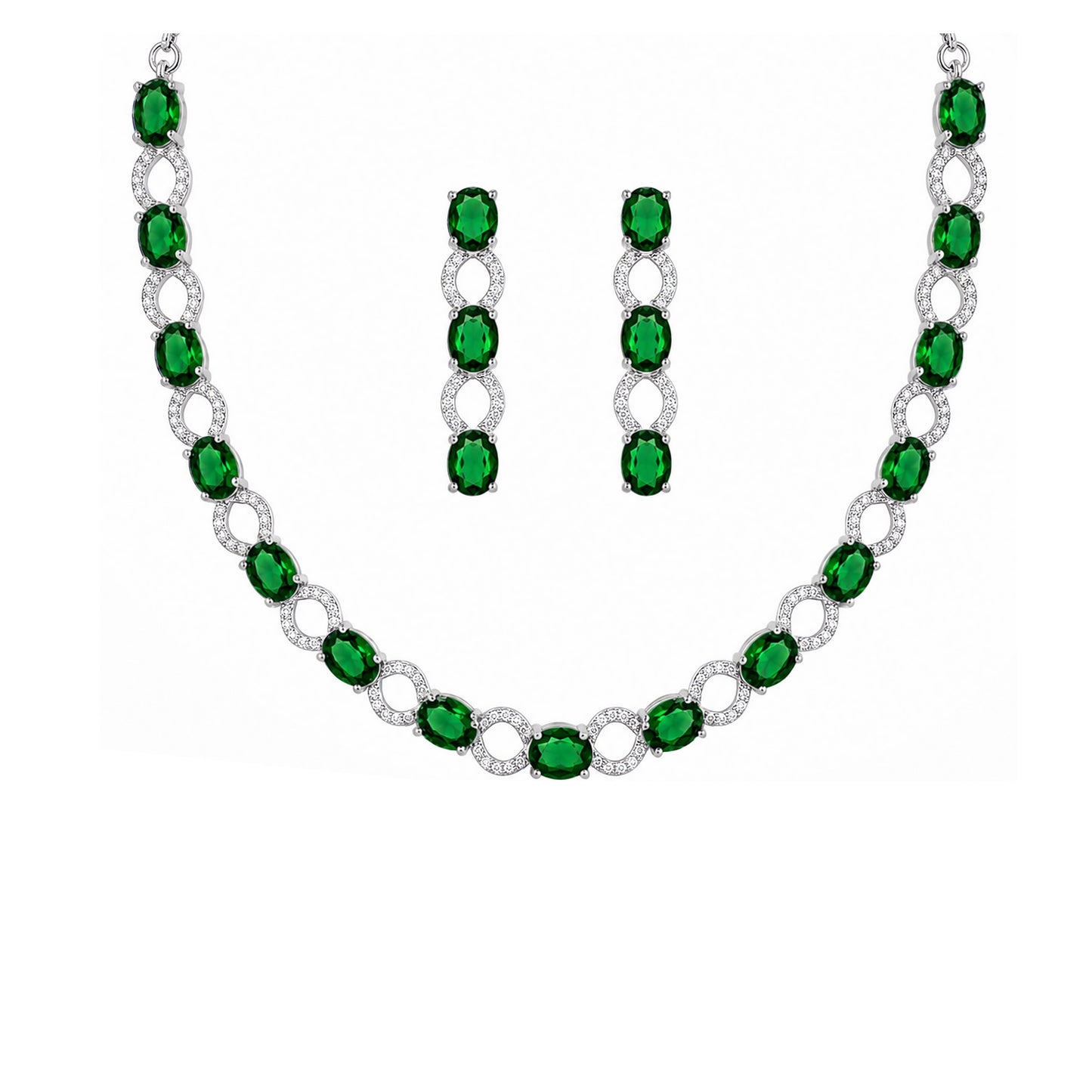 Silver Plated Green AD Choker Set for Women