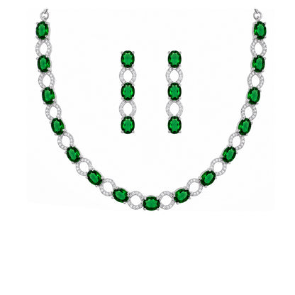 Silver Plated Green AD Choker Set for Women