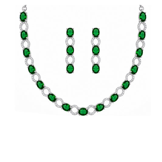 Silver Plated Green AD Choker Set for Women